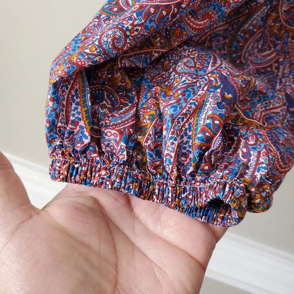 J Crew Liberty Tropical Prince Paisley Puff Sleeve Smocked Top 2X Fairy Boho